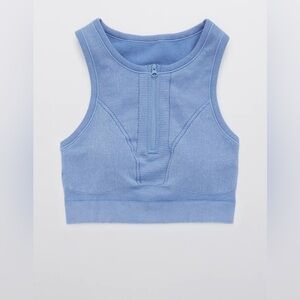 Offline By Aerie Seamless Front Zip Sports Bra Coast Blue Womens Size Medium